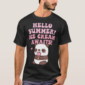T-shirt Panda mignonne Bonjour Glace Été Crème Attend