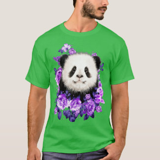 T-shirt Panda mignonne Fleurs violettes Panda Amateurs Cad
