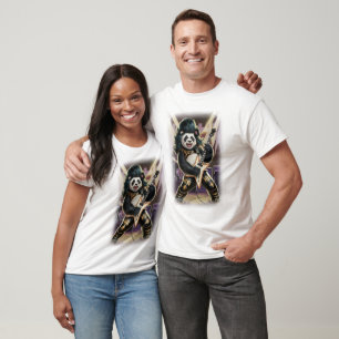 T-shirt Panda Rocker jouant du Rock and Roll sur un Noir