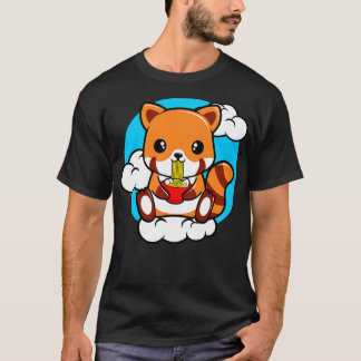 T-shirt Panda Rouge Assis Sur Le Nuage Et Manger Ramen