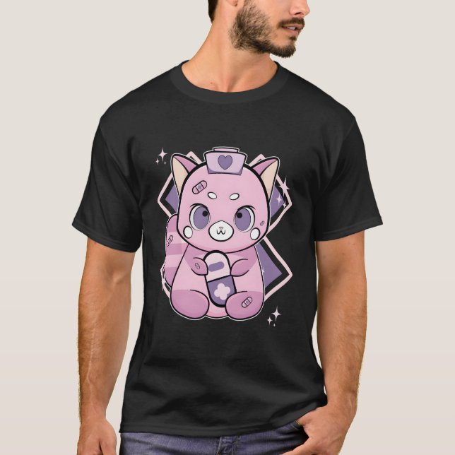 T-shirt Panda Rouge Avec Médecine Yami Kawaii (Devant)