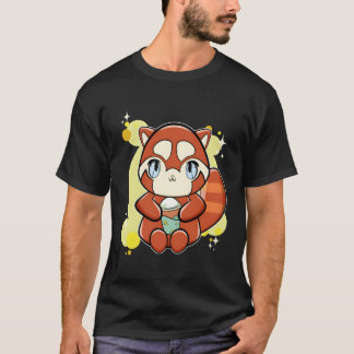 T-shirt Panda Rouge Avec Thé À Bulle