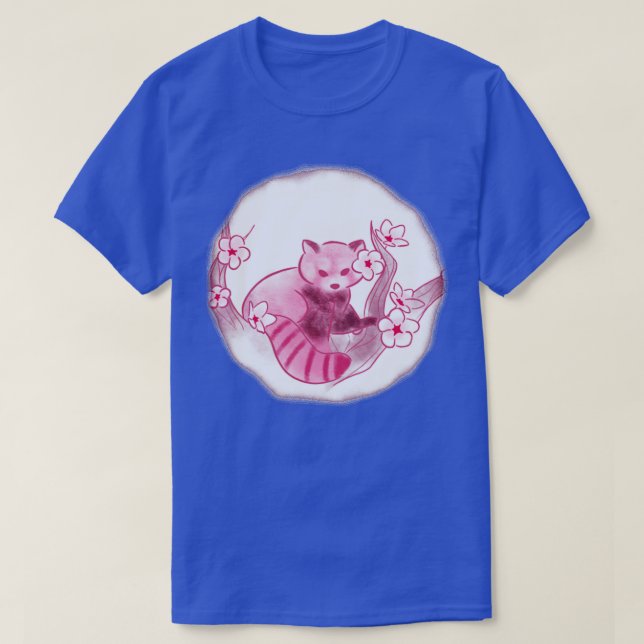 T-shirt Panda rouge cerise en fleurs (Design devant)