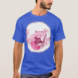 T-shirt Panda rouge cerise en fleurs