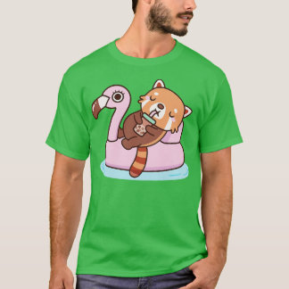 T-shirt Panda Rouge Cute Avec Piscine Flamant rose Flottan