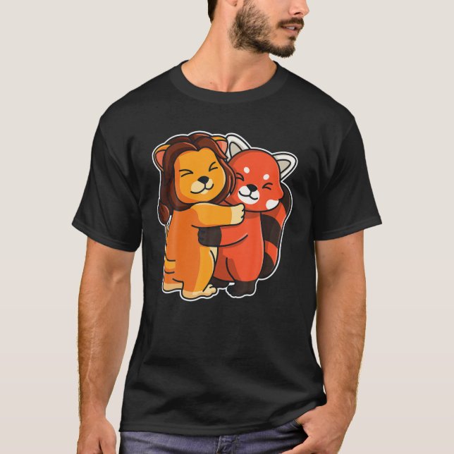 T-shirt Panda Rouge Et Lion Cute Animaux Pour Femmes Anima (Devant)