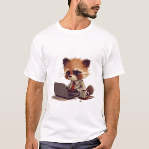 T-shirt Panda rouge Kawaii Travailler sur ordinateur porta