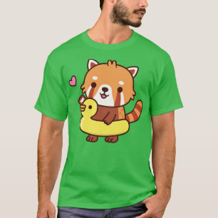 T-shirt Panda Rouge mignonne Avec Bassin De Canard Jaune F