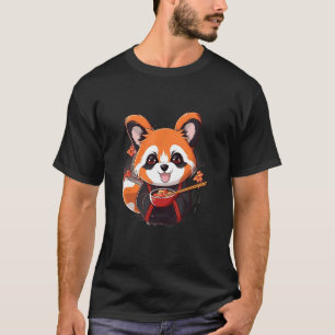 T-shirt Panda Rouge Otaku Mangez Des Nouilles Ramen Fleurs