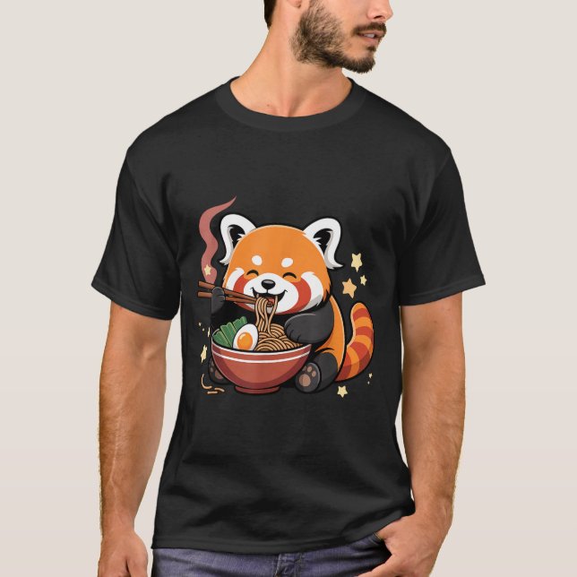 T-shirt Panda roux mangeant des nouilles Ramen (Devant)