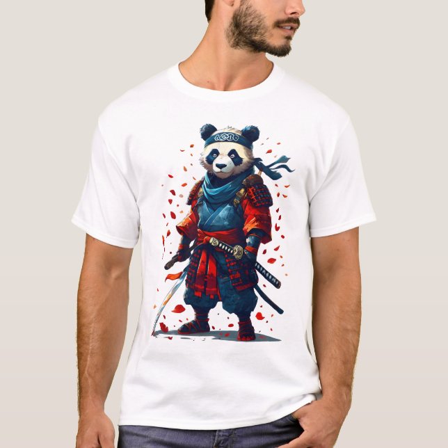 T-shirt Panda Samurai rouge et bleu (Devant)