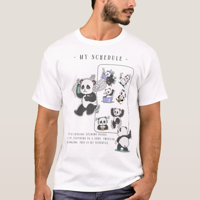 T-shirt Panda's Perfect Day : Dormir, Manger, Lire (Devant)