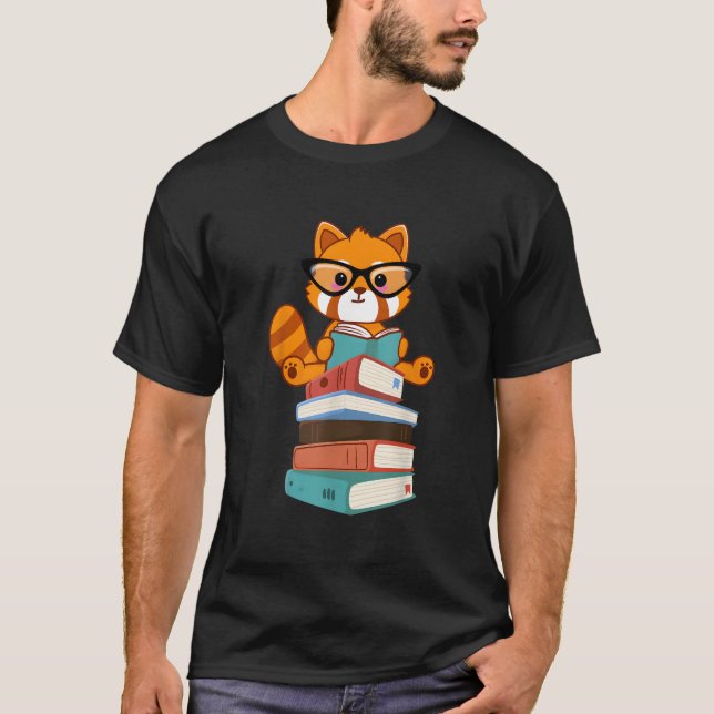 T-shirt Pandas Rouges Livre Bibliophile Lecteur de Panda R (Devant)