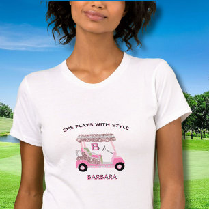 T-shirt Panier de golf rose glam unique Monogramme Bella+C