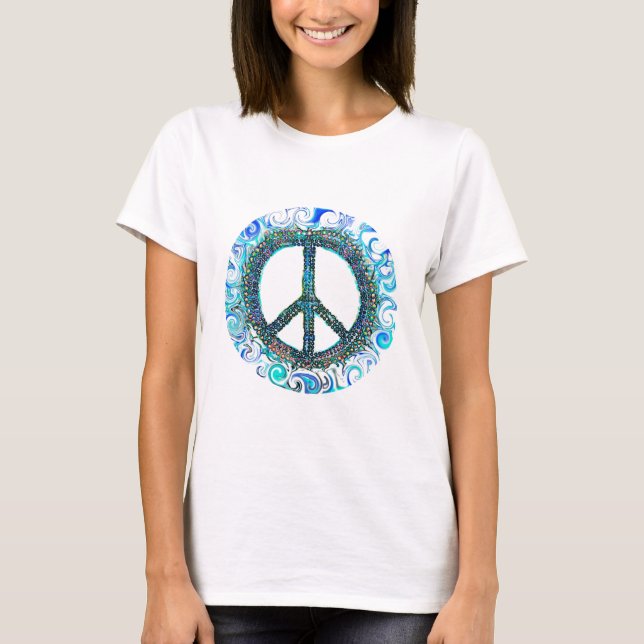 T-shirt Panneau de Paix Avec Vagues Bleues (Devant)
