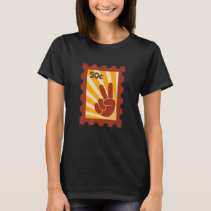 T-shirt Panneau de Paix Main V Hippies Timbre Rétro 60' 70