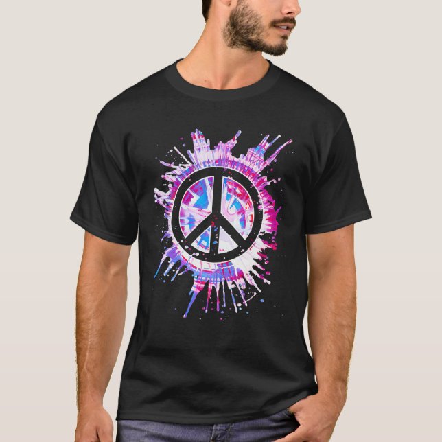 T-shirt Panneau de Paix Peinture Splatter 70 s Hippie Tie  (Devant)