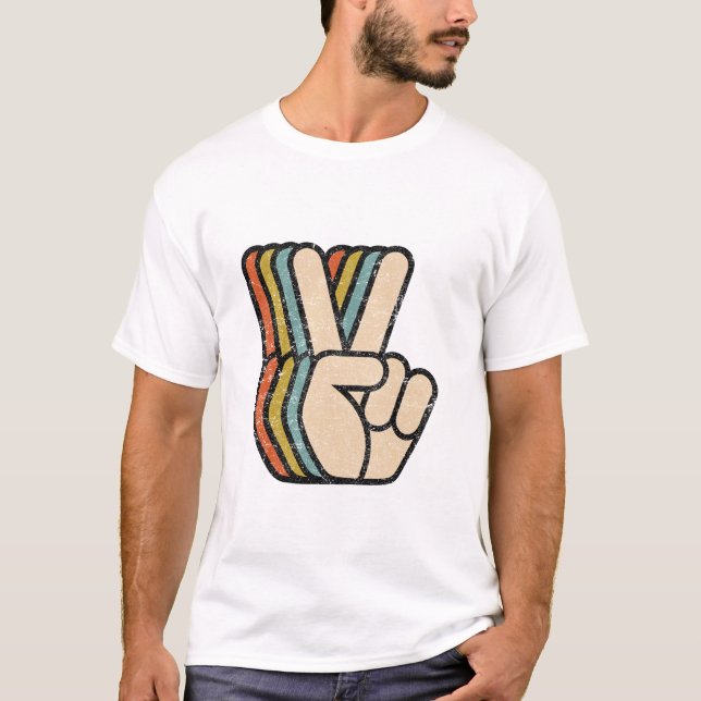 T-shirt Panneau de Paix Rétro V Doigts (Devant)