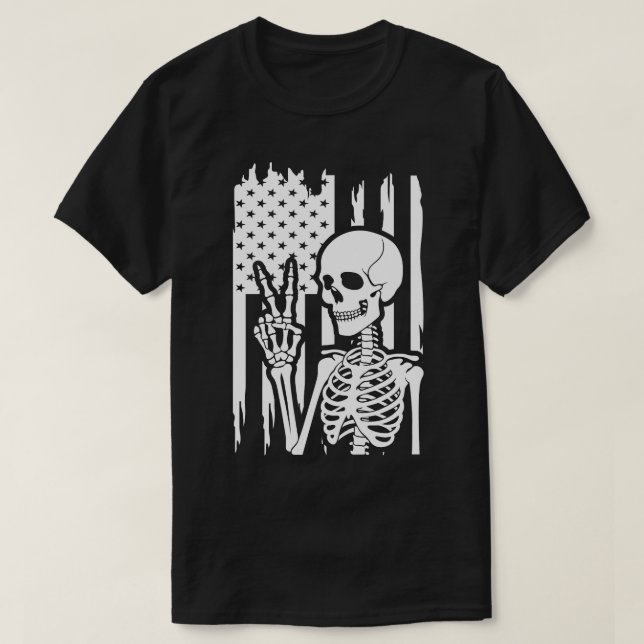 T-shirt Panneau de Paix Squelette avec Drapeau Américain D (Design devant)