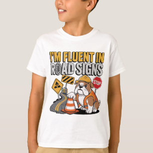 T-shirt Panneau routier drôle de bulldog de construction d