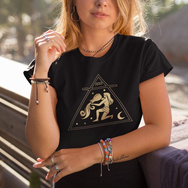 T-shirt Panneau Zodiac Aquarius Élément d'air en or (Créateur téléchargé)