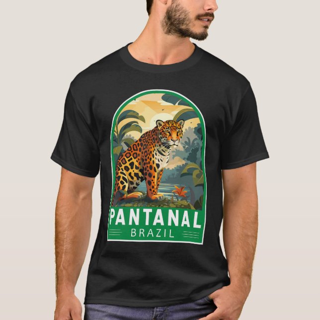 T-shirt Pantanal Brésil Jaguar Voyage Art Emblem (Devant)
