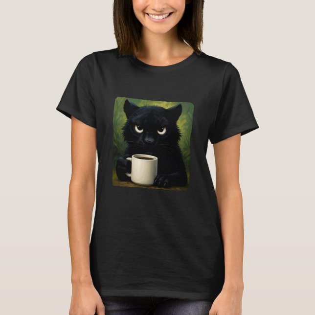 T-shirt Panther Grumpy Coffee Morning Humor Wildlife Tired (Devant)