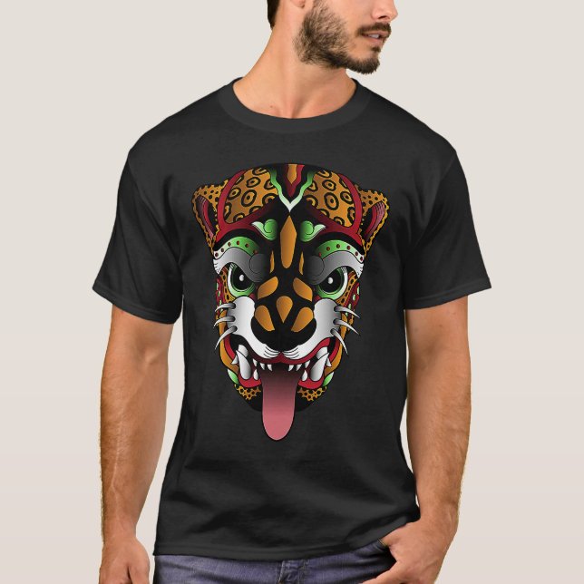 T-shirt Panther Huichol Sugar Crâne Mexicaine Aztec Ocelot (Devant)