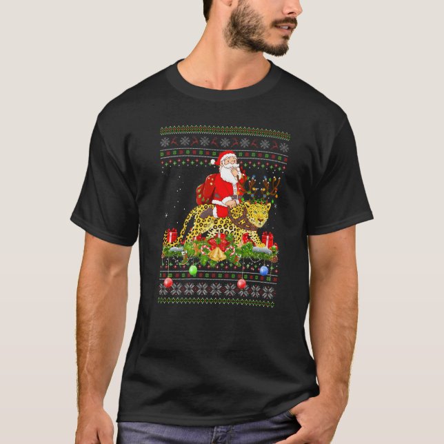 T-shirt Panther  Ugly Santa Riding Panther Christmas (Devant)
