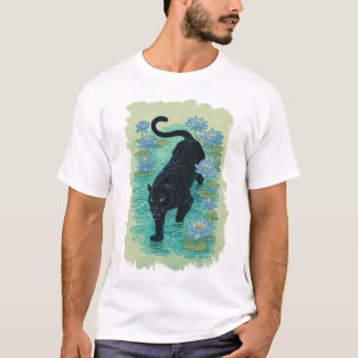 T-shirt Panthère rampant à travers les fleurs de lotus ble