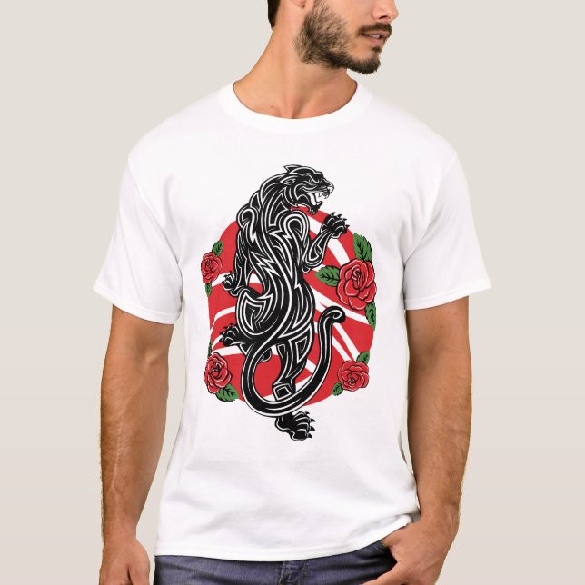 T-shirt Panthère tribale avec Roses (Devant)