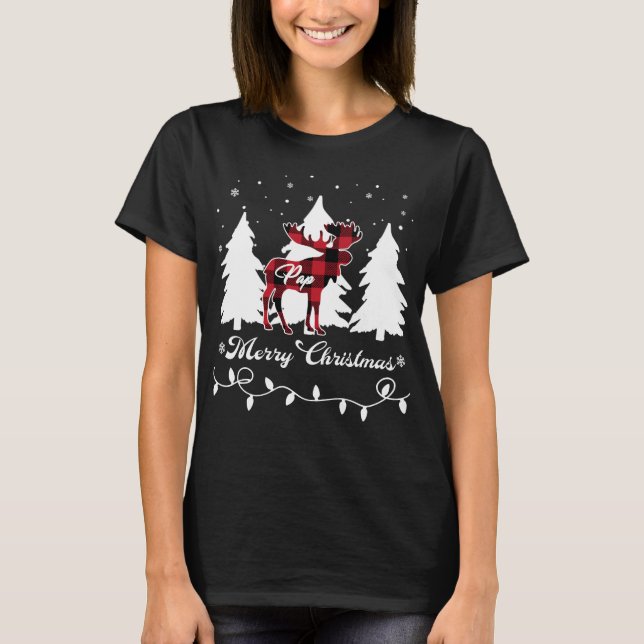 T-shirt Pap Moose Buffalo Red Plaid Christmas Matching Fam (Devant)
