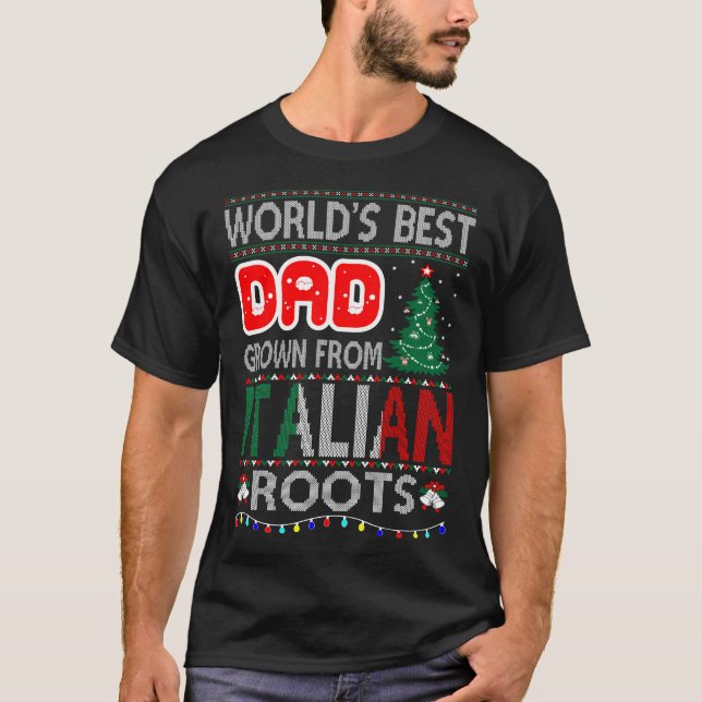 T-shirt Papa a grandi des racines italiennes Noël laide Sw (Devant)
