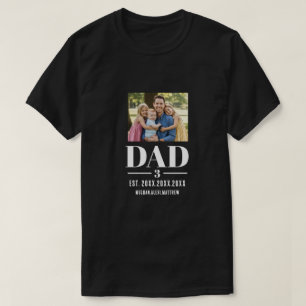 T-shirt Papa Année d'Est. Noms Nombre Photo Script Sombre