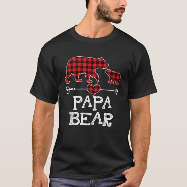 T-shirt Papa Bear Pajama de Noël Rouge Plaid Buffalo Famil (Devant)