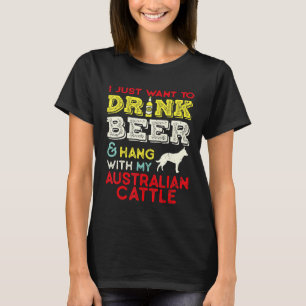 T-shirt Papa Bétail Australien Boit Bière Se Tient Avec Ch
