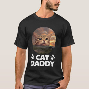 T-shirt Papa Chat Coucher de Soleil Kitty Drôle Fête des P