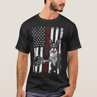 T-shirt Papa chien Boston Terrier Drapeau américain Chien