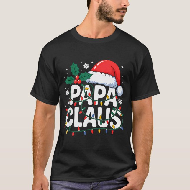 T-shirt Papa Claus Christmas Lights Santa Family Matching  (Devant)