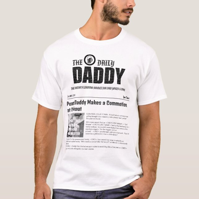 T-shirt 'Papa Daily News' , où des papas punny font la une (Devant)