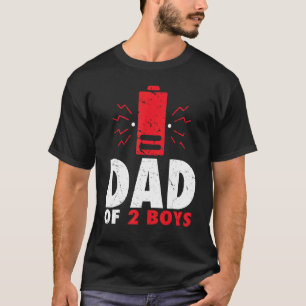 T-shirt Papa De 2 Garçons Batterie Faible Fatigué Papa Fêt