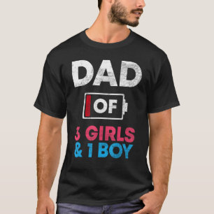 T-shirt Papa De 3 Filles Et 1 Garçon Batterie Faible Papa 