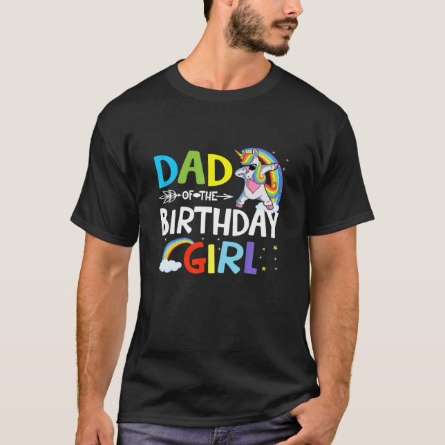 T-shirt Papa De L'Anniversaire Fille Drôle Dabbing Unicorn (Devant)