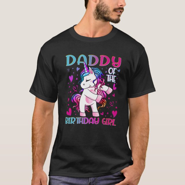 T-shirt Papa De L'Anniversaire Fille Flossing Unicorn Papa (Devant)