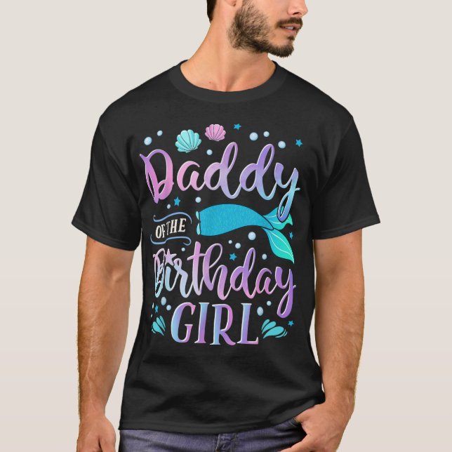 T-shirt Papa de l'Anniversaire Fille Sirène Fête Famille M (Devant)
