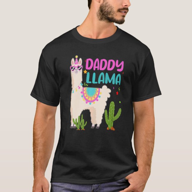 T-shirt Papa De L'Anniversaire Llama Girl Matching Famille (Devant)