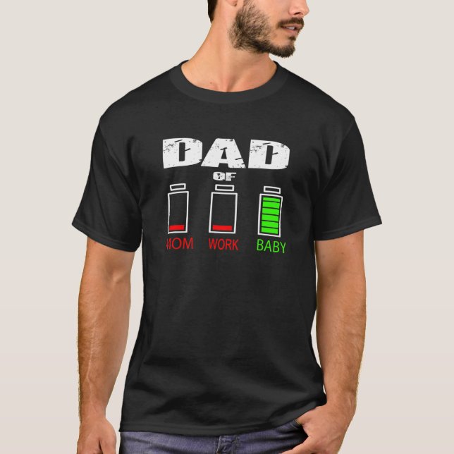 T-shirt Papa De Travail Maman Et Bébé Batterie Faible Pour (Devant)