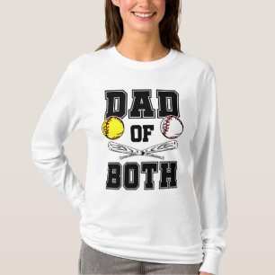 T-shirt Papa Des Deux Papa De Ballers Drôle Baseball Softb