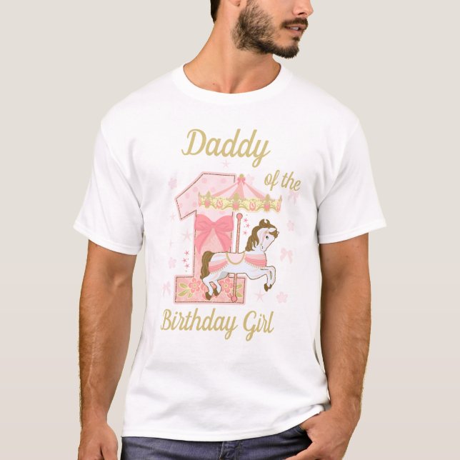 T-shirt Papa du premier carrousel de fille d'anniversaire (Devant)