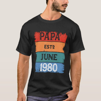 T-shirt Papa Est Juin 1980 Fier grand-père Meilleur papa T